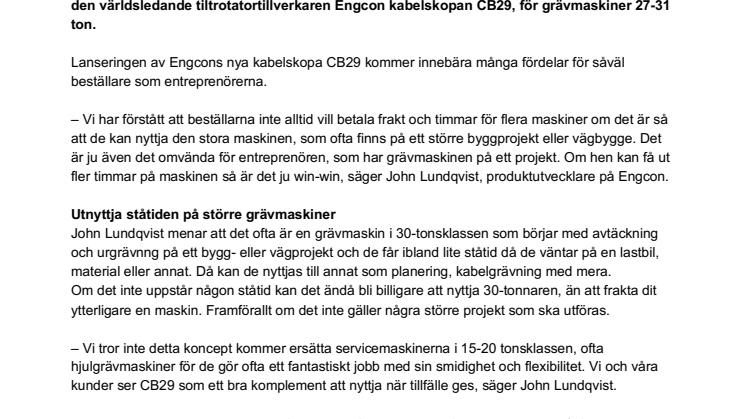 Engcon lanserar kabelskopa för större grävmaskiner