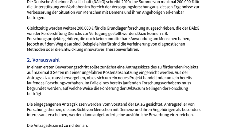 Förderbedingungen zur Forschungsförderung der DAlzG 2020