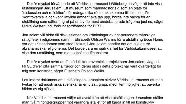 RFSL sponsrar Elisabeth Ohlson Wallins utställning