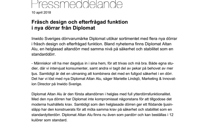 Fräsch design och efterfrågad funktion i nya dörrar från Diplomat