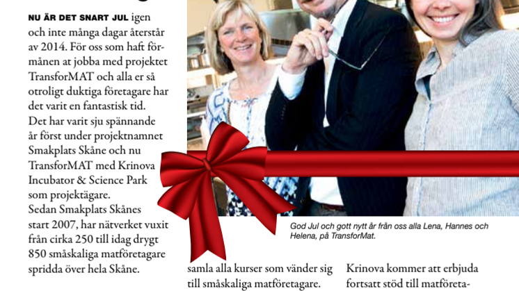 Nyhetsbrev TransforMAT december 2014