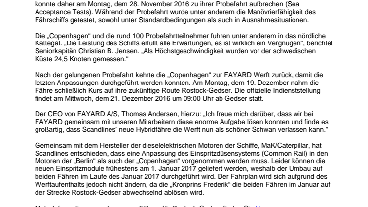 Scandlines zweite neue Fähre verlässt dänische Werft