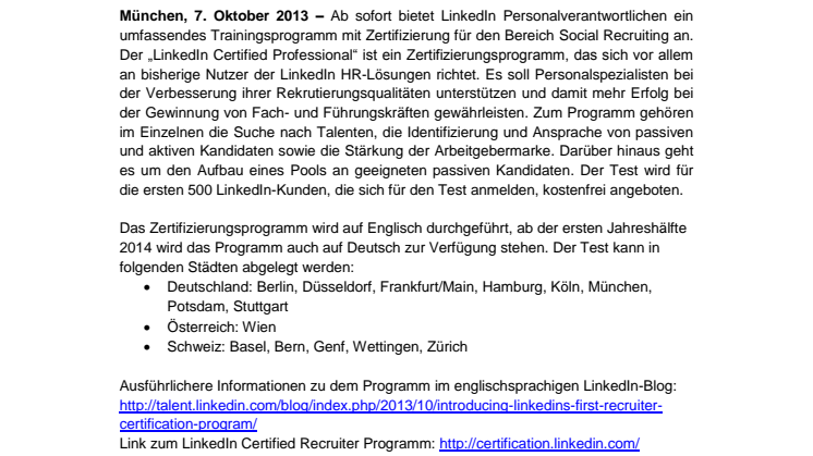 LinkedIn bietet Zertifizierungsprogramm für Social Recruiting an