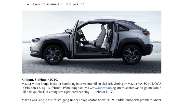 Elektriske Mazda MX-30 vises for kunder i Oslo