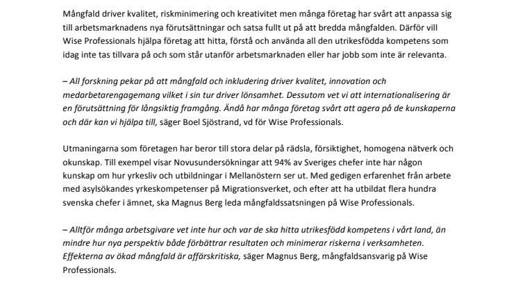 Wise Professionals mångfaldssatsar – ska hjälpa företag att kompetenssäkra för framtiden