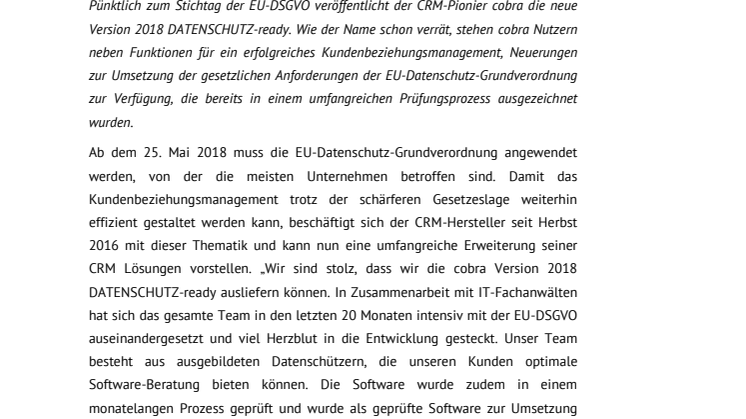 cobra Version 2018 DATENSCHUTZ-ready veröffentlicht