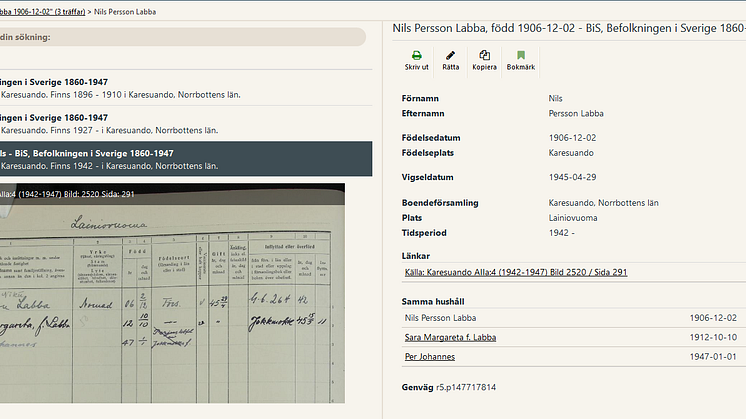 Befolkningen i Sverige 1860-1947 nu sökbar!