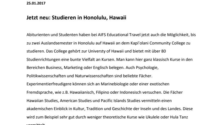 Jetzt neu: Studieren in Honolulu, Hawaii
