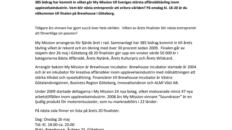 Final i MyMission 26 maj