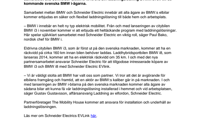 BMW väljer Schneider Electrics laddningslösning för elbilar