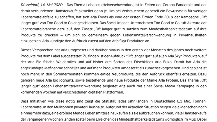 Ein Zeichen gegen Lebensmittelverschwendung – Zusatz „Oft länger gut“ bereits auf zahlreichen Arla Produkten