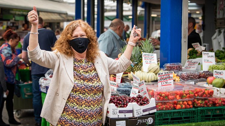 Cllr Jane Black, delighted to be doing her shopping again on Bury Market
