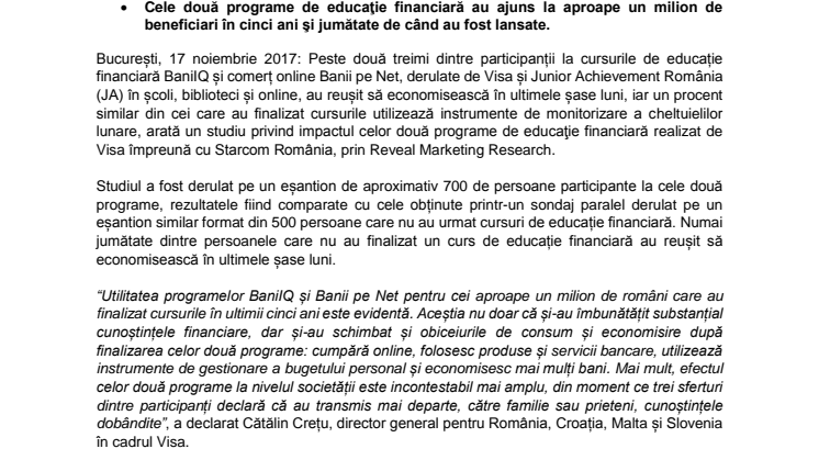 Programele BaniIQ și Banii pe Net schimbă obiceiurile de consum și economisire ale românilor