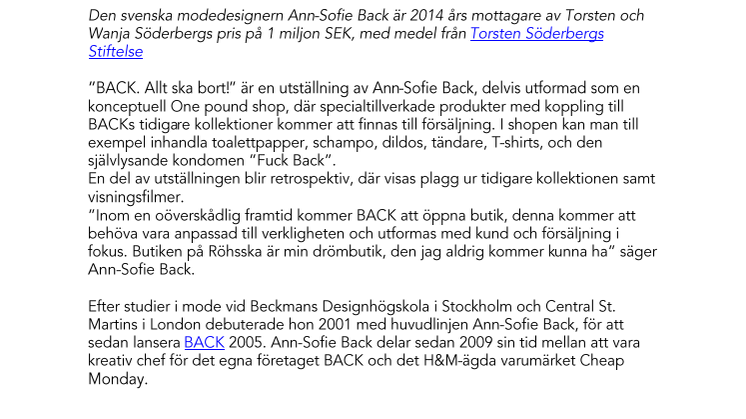 Pressvisning BACK. Allt ska bort! 