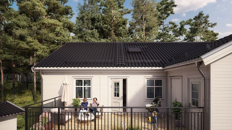 Brf Eken - 3D-bild av balkongen på andra plan
