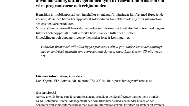 Artvise lanserar ny hemsida!