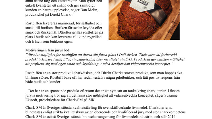 Vinnare i Chark-SM 2014:s innovativa klass Rostbiff bake off – nyhet i charkdisken