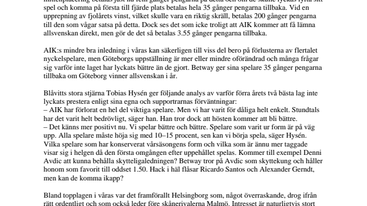 Allsvenska specialspel hos Betway
