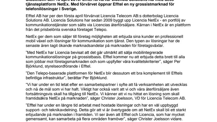 Efftel introducerar wholesale av molnbaserad telefoni