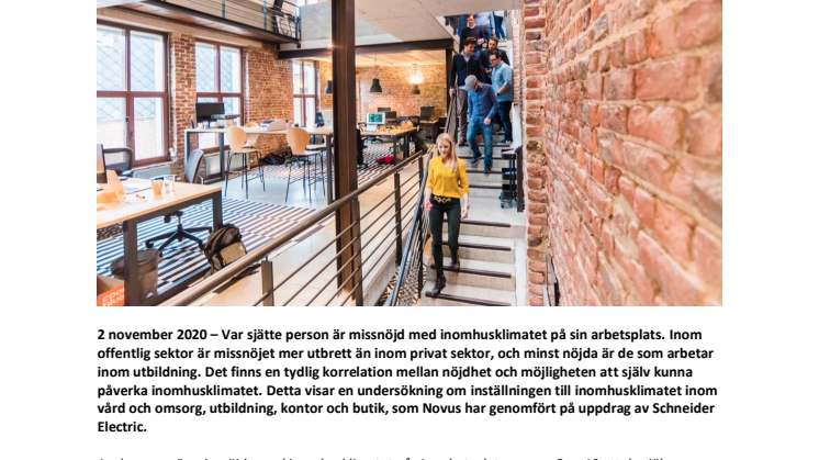 Många arbetsplatser skulle behöva förbättra inomhusklimatet visar ny undersökning från Schneider Electric