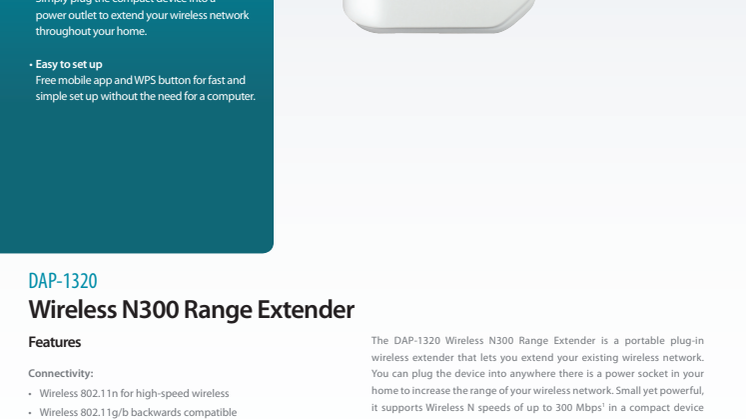Produktblad, Wireless N300 Range Extender (DAP-1320)