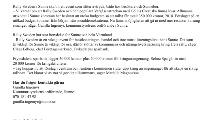 Sunne samverkar för att skapa rally-yra 2018