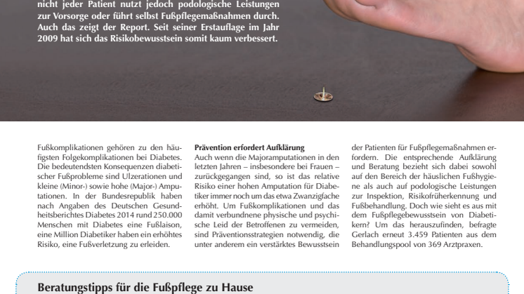 GEHWOL Diabetes-Report 2014: Risikobewusstsein nur unzureichend vorhanden