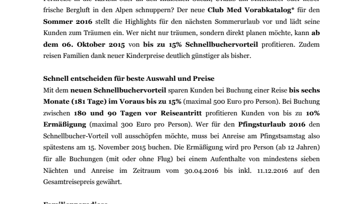 Bei Club Med beginnt der Sommer bereits im Herbst