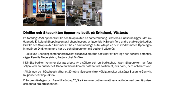 DinSko och Skopunkten öppnar ny butik på Erikslund, Västerås