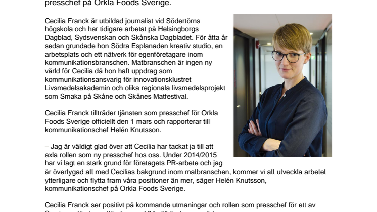 Orkla Foods Sverige värvar ny presschef från matbranschen