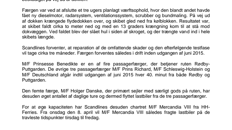 Scandlines-færge forventes klar inden udgangen af juni 2015