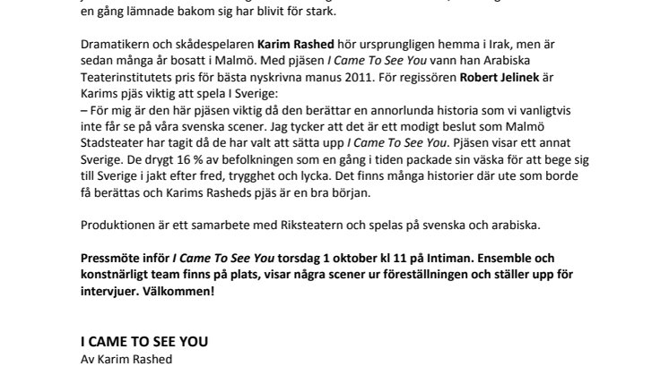 Pressmaterial till I Came To See You