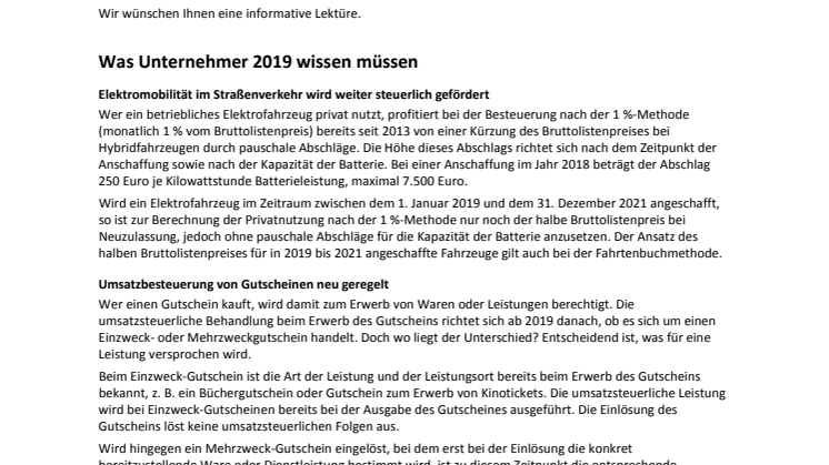 Was im Jahr 2019 zu beachten gilt!
