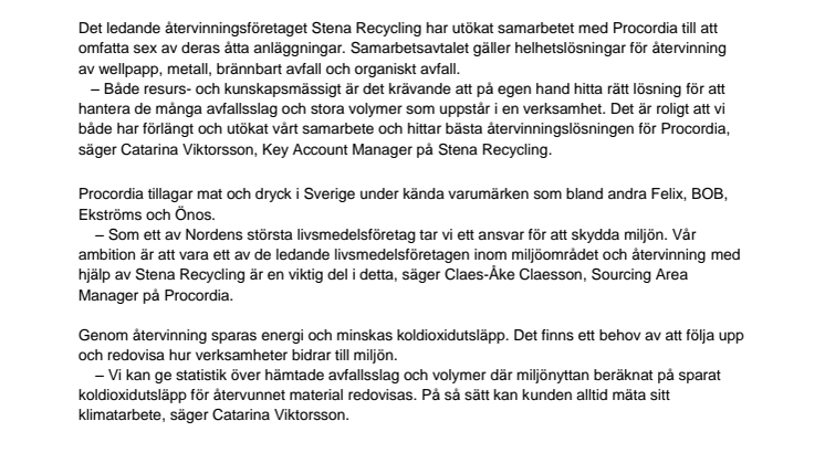 Stena Recycling återvinner för Procordia