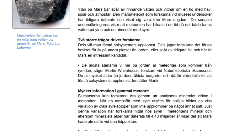 Syre fanns i tidig atmosfär på Mars