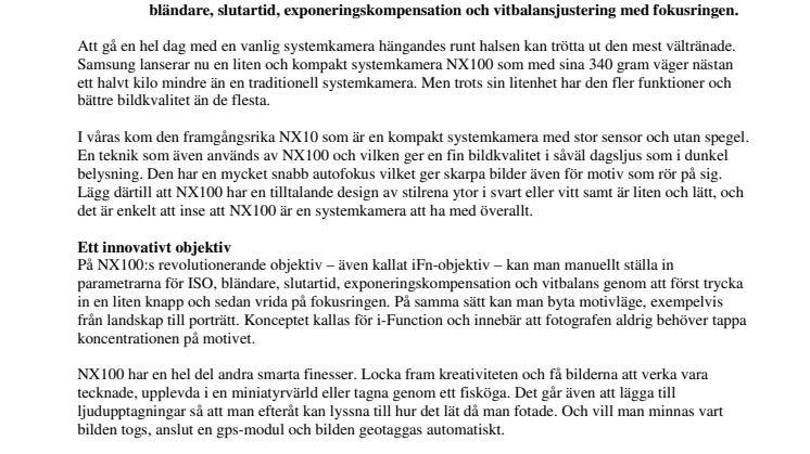 Samsung NX100 – den kompakta systemkameran