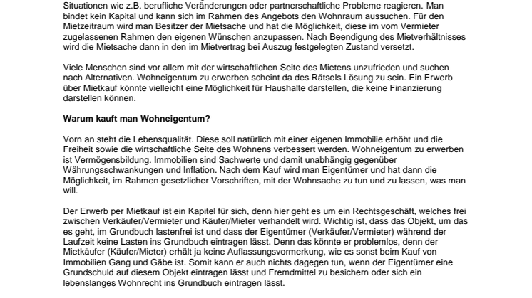 Über das Wohnen beim Mietkauf