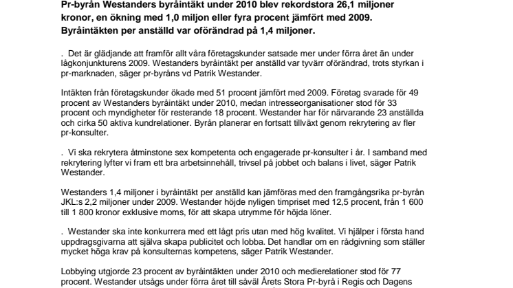 Westander ökar med fyra procent