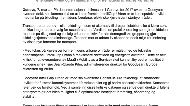 Goodyear presenterer konseptdekket IntelliGrip Urban: Et smart dekk for fremtidens urbane flåter