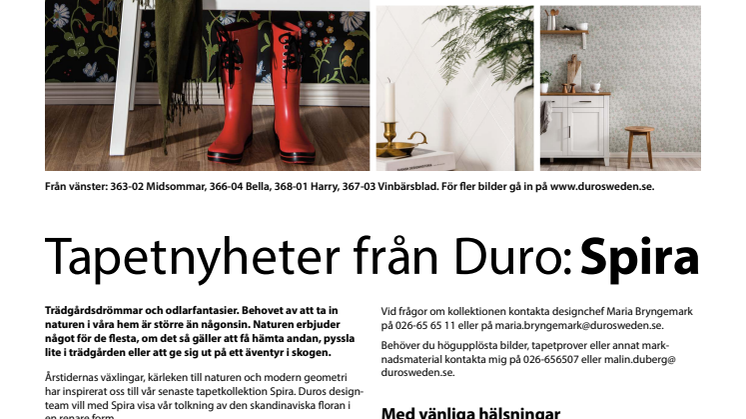 Tapetnyheter från Duro: Spira