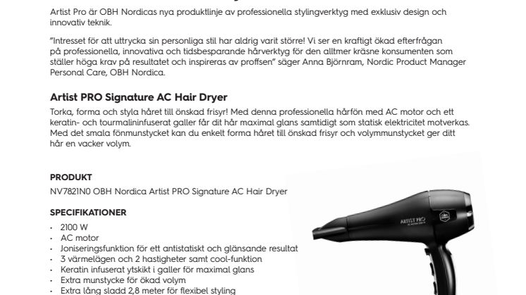 Artist PRO Signature AC Hair Dryer