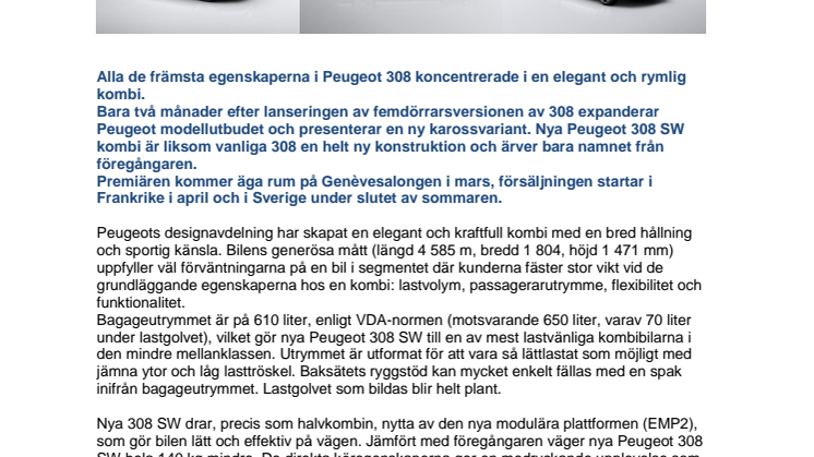 Nya Peugeot 308 SW – kombi för nya upplevelser