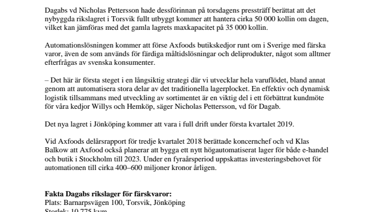 Dagabs nya automatiserade lager i Jönköping invigt