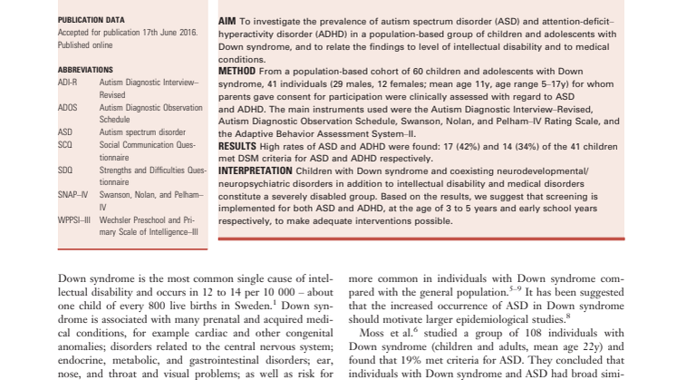 ADHD och autismspektrumtillstånd vid Downs syndrom