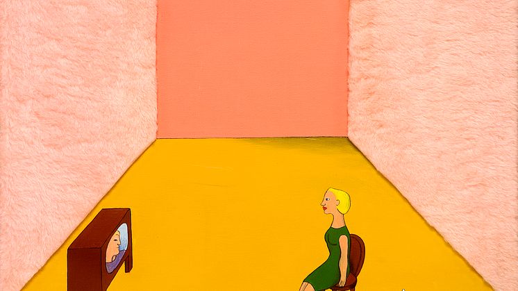Marie-Louise Ekman, Hemma hos en dam, 1973, olja på duk, blandteknik, 50 x 61 cm