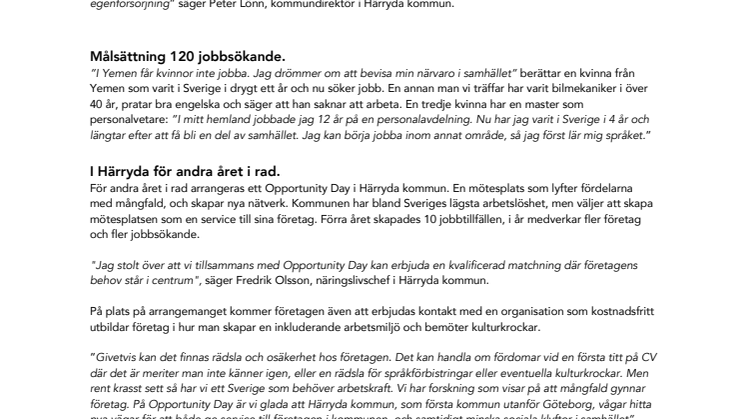 Den 11 april arrangeras Opportunity Day – jobbmatchning i Härryda. 