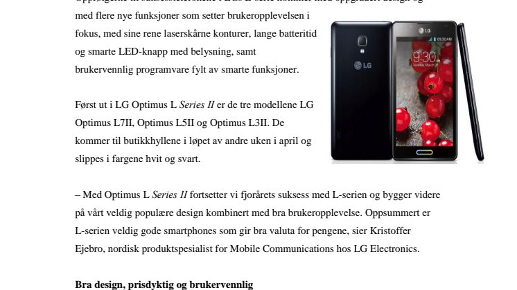 ETTERLENGTET OPPFØLGER - NÅ LANSERES LG OPTIMUS L SERIES II I NORGE 