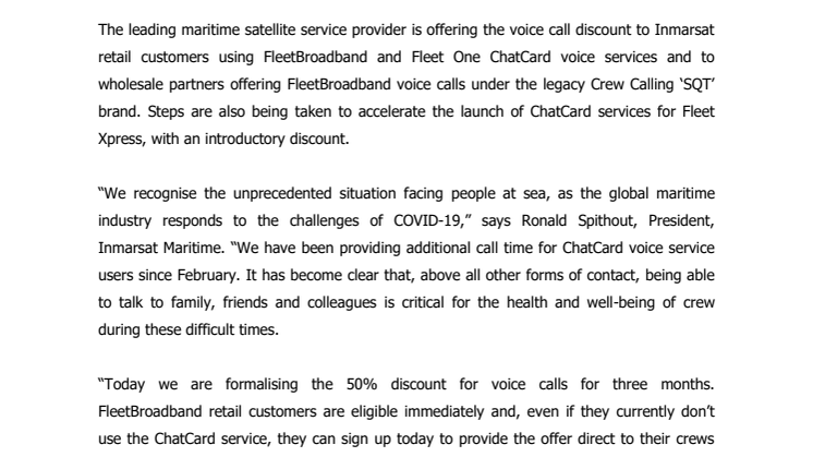Inmarsat supports yachting sector during COVID-19 crisis with 50% voice call discounts