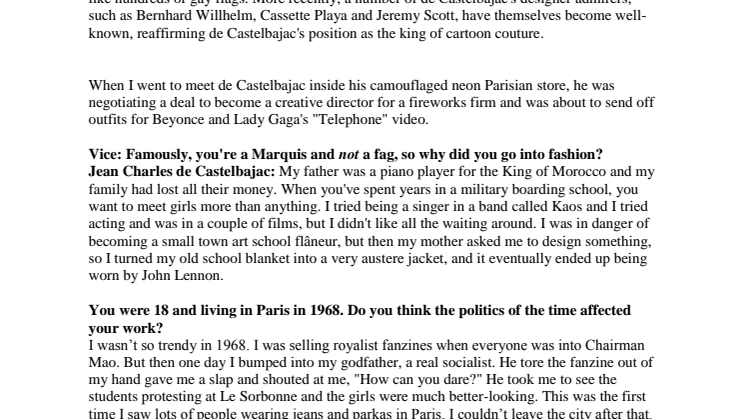 Intervju med Jean-Charles de Castelbajac i Vice Magazine