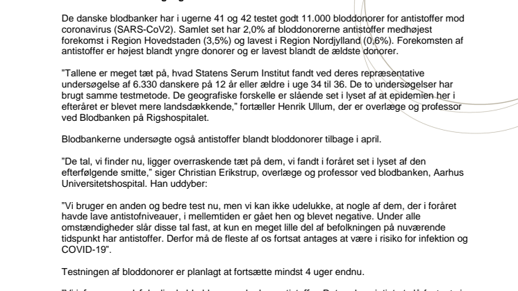 Tests af bloddonorer viser: 2 % har antistoffer